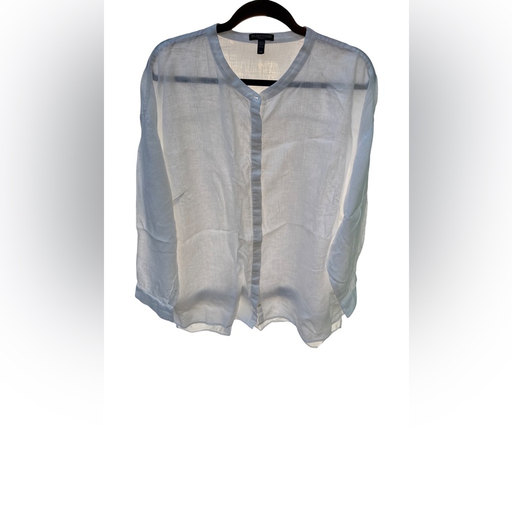 Eileen Fisher white linen button up shirt. 2x